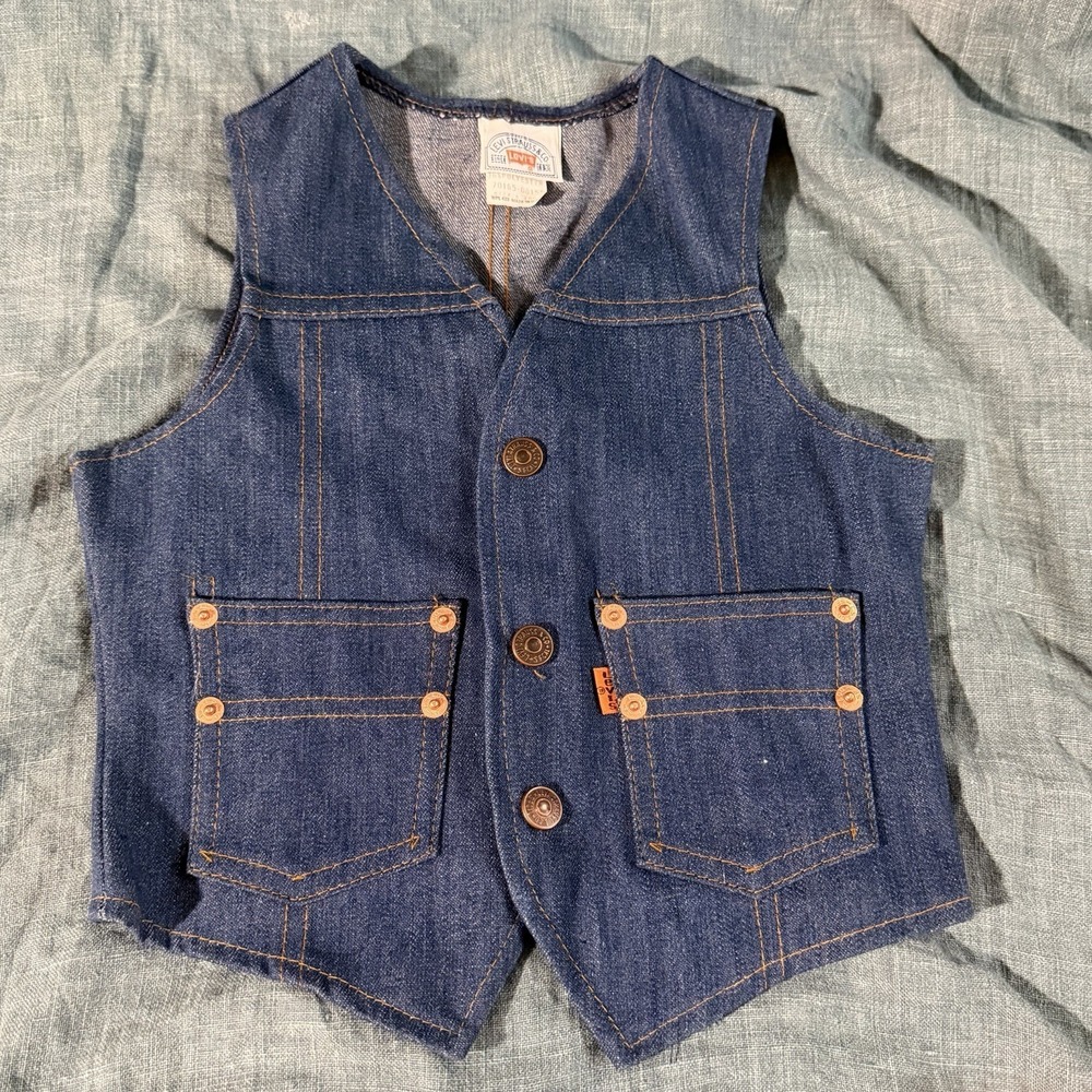 Vintage Levi's Kids Denim Vest USA NOS Orange Tab Size 5 70's-80's Rare